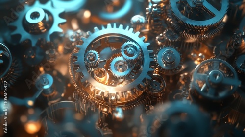 Wallpaper Mural A highly detailed close-up of mechanical gears interlocking in dynamic motion, symbolizing precision, engineering, and the harmonious complexity of machinery. Torontodigital.ca