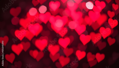 bokeh red hearts valentines day, love on black background design isolated with white highlights, png