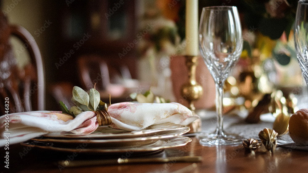 Dining room decor, interior design and autumn holiday celebration, elegant autumnal table decoration with candles and flowers, home decor, wedding and country cottage style idea Dining room decor, interior design and autumn holiday celebration, elegant autumnal table decoration with candles and flowers, home decor, wedding and country cottage style idea