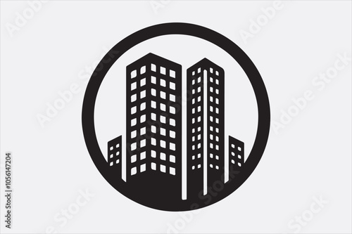 A black silhouette  vector of two city buildings.