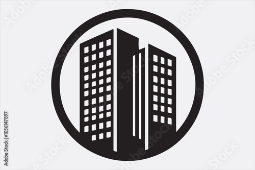 A black silhouette  vector of two city buildings.