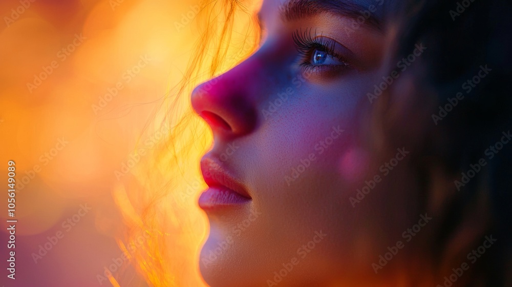 An Ethereal Profile Captured in the Soft and Warm Glow of a Sunset Light, Exuding Tranquility and Beauty An Ethereal Profile Captured in the Soft and Warm Glow of a Sunset Light, Exuding Tranquility and Beauty