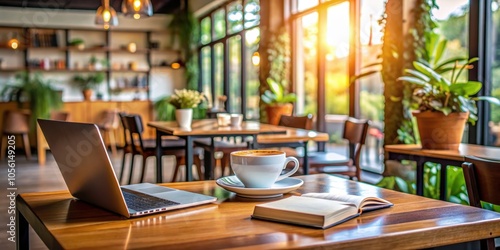 A cozy coffee shop set up for studying , coffee, study, education, books, cafe, workspace, cozy, relaxation