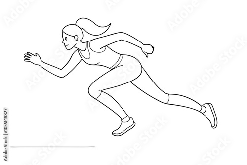 Female Athlete Sprinting A Detailed Line Drawing Vector for Sports Enthusiasts