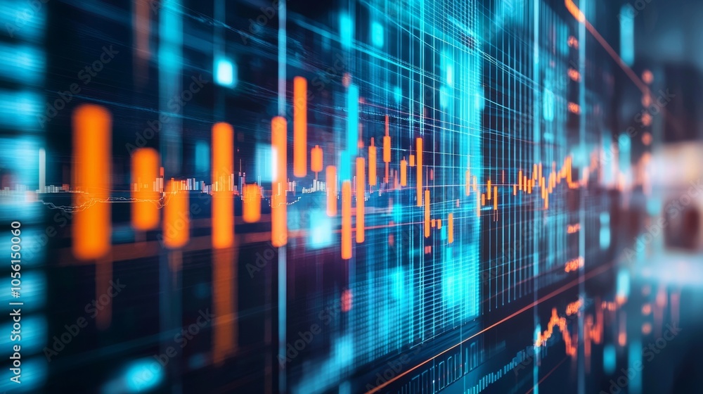 Abstract digital financial chart with glowing orange bars Abstract digital financial chart with glowing orange bars