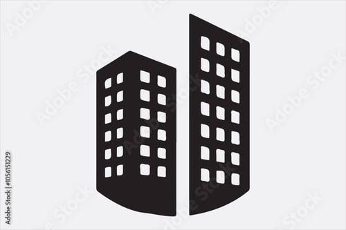 A black silhouette  vector of two city buildings