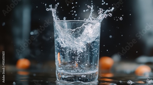 A clear glass of water with a splash effect, symbolizing the refreshing