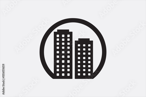 A black silhouette  vector of two city buildings