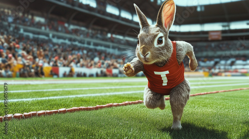 Rabbit in athlete outfit running