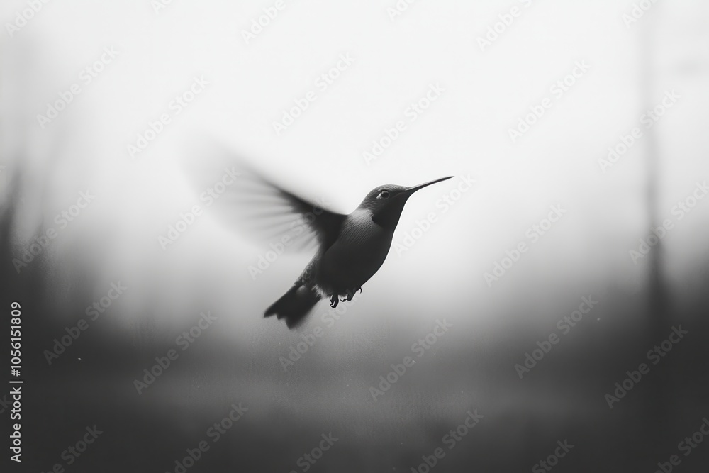 Black and White Hummingbird in Flight Black and White Hummingbird in Flight