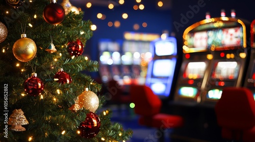 Christmas tree on the background of the casino gambling hall