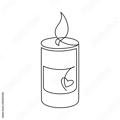 Hand drawn aroma candle vector. Line continuous drawing. Linear icon,  print, banner, card, poster, brochure, minimal sketch, doodle illustration, outline logo, sign, symbol, Christmas ornament, decor