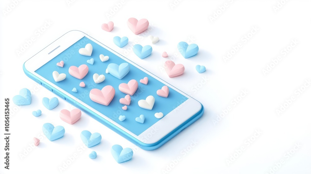 A smartphone displays colorful hearts, symbolizing love and connection in a playful, modern design. A smartphone displays colorful hearts, symbolizing love and connection in a playful, modern design.