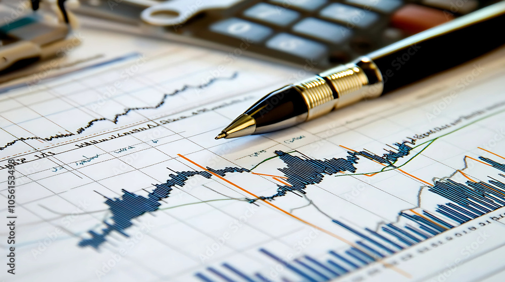financial chart with calculator and pen, business concept of financial data analysis financial chart with calculator and pen, business concept of financial data analysis
