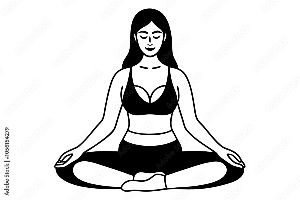 Yoga and Wellness Fit Woman Meditating in Elegant Single Line Illustration Yoga and Wellness Fit Woman Meditating in Elegant Single Line Illustration