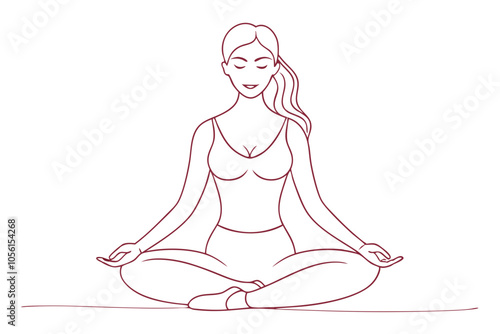 Yoga and Wellness Fit Woman Meditating in Elegant Single Line Illustration