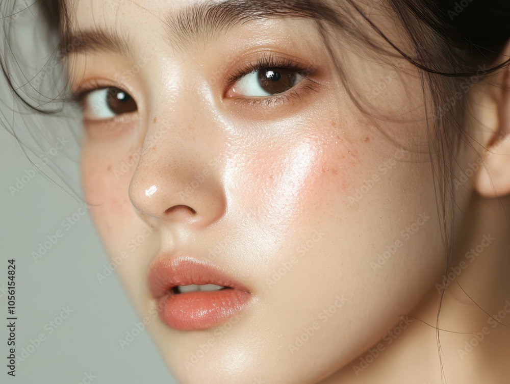 Korean Girl Showcasing Healthy Facial Serum Glow
