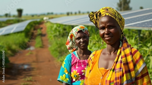 Two Women in Front of a Solar Panel Field