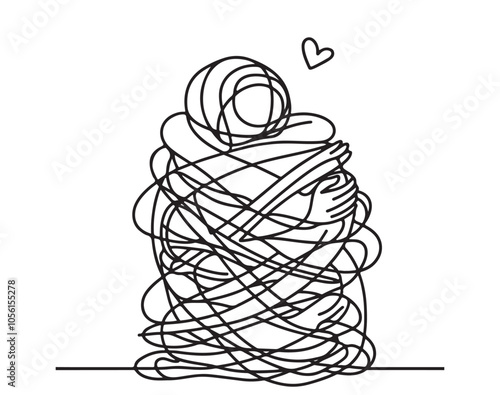 continuous line drawing of couple hug together, abstract sketch