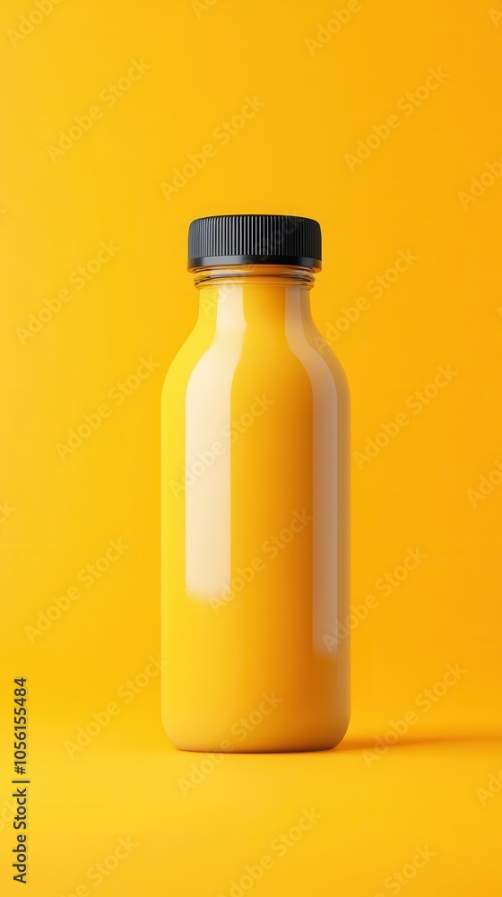 Modern Orange Turmeric Juice Bottle on Yellow Background Modern Orange Turmeric Juice Bottle on Yellow Background