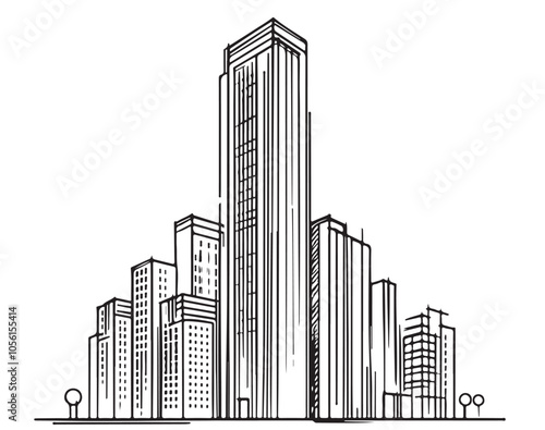 High rise building sketch, line