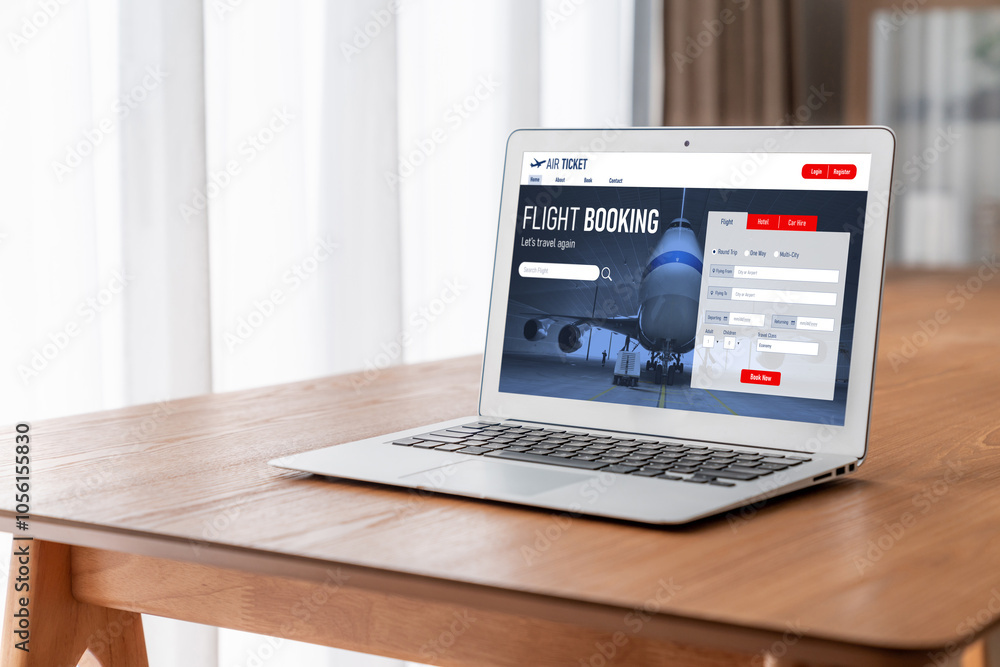 Online flight booking website provide modish reservation system . Travel technology concept . Online flight booking website provide modish reservation system . Travel technology concept .