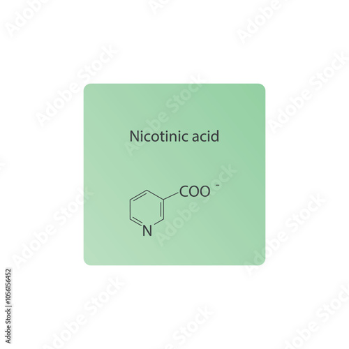Nicotinic acid skeletal structure diagram.Vitamin B3 compound molecule scientific illustration.