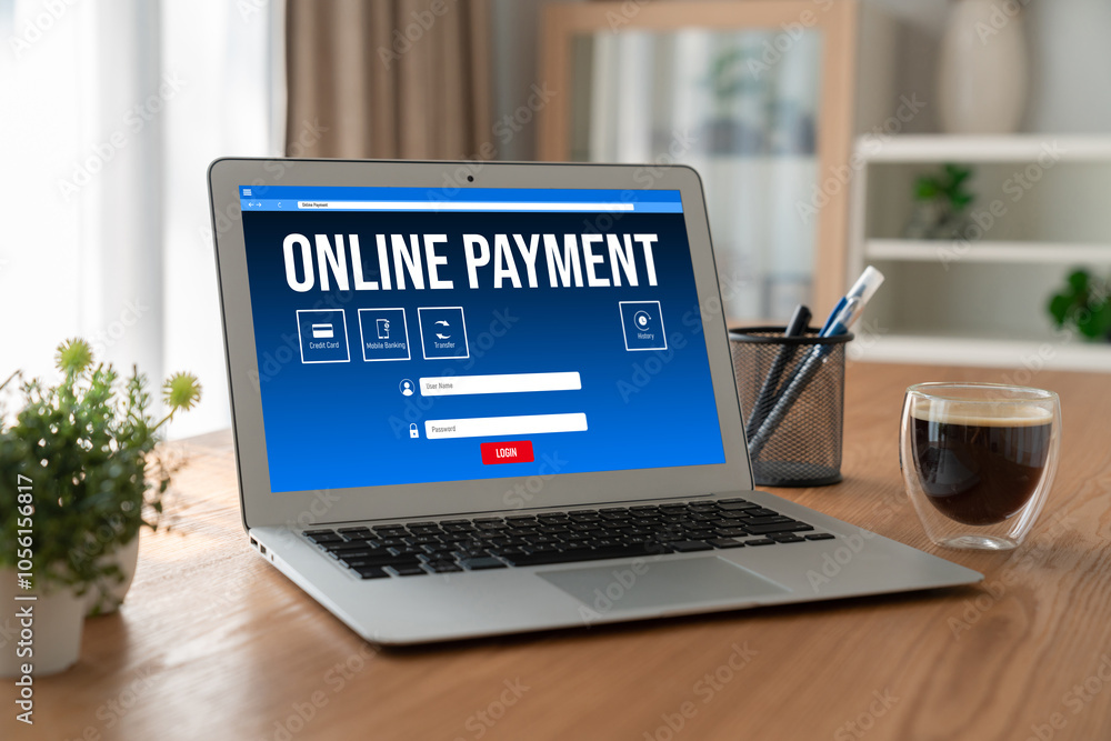 Fototapeta premium Online payment platform for modish money transfer on the internet netowrk