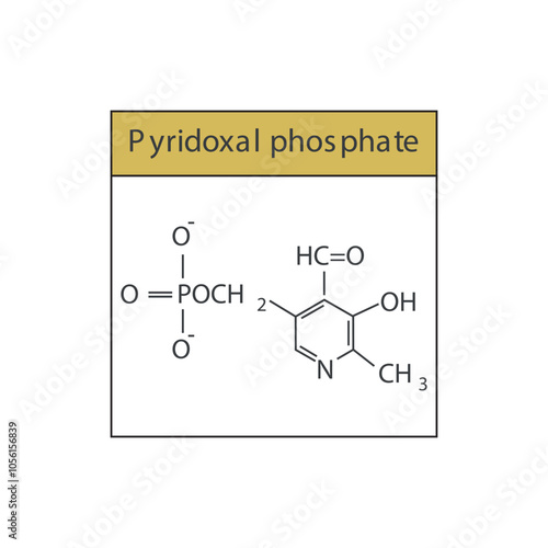 Pyridoxal phosphate skeletal structure diagram.Vitamin B6 compound molecule scientific illustration.
