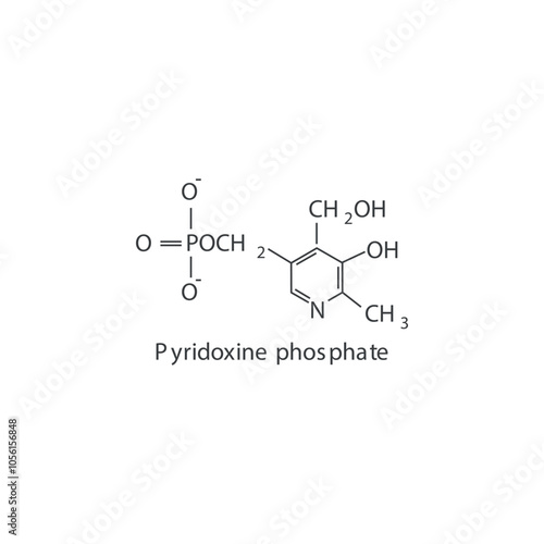 Pyridoxine phosphate skeletal structure diagram.Vitamin B6 compound molecule scientific illustration.