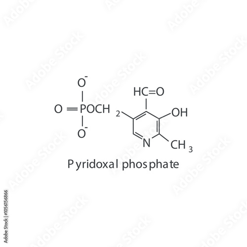 Pyridoxal phosphate skeletal structure diagram.Vitamin B6 compound molecule scientific illustration.