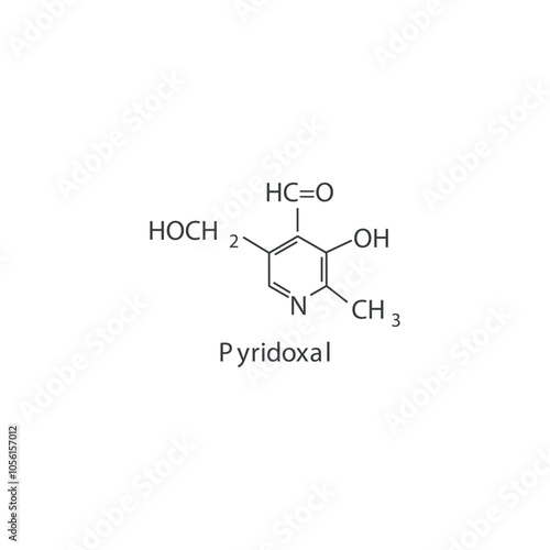 Pyridoxal skeletal structure diagram.Vitamin B6 compound molecule scientific illustration.