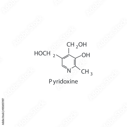 Pyridoxine skeletal structure diagram.Vitamin B6 compound molecule scientific illustration.