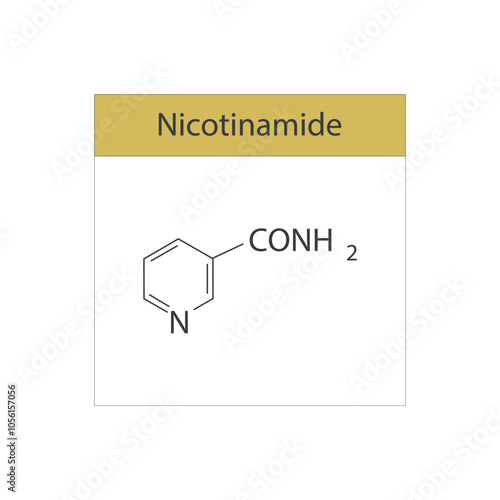 Nicotinamide skeletal structure diagram.Vitamin B3 compound molecule scientific illustration.