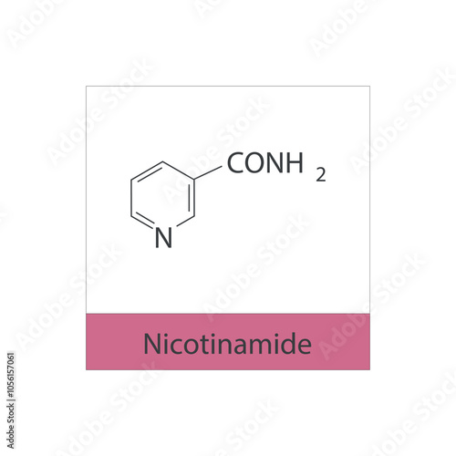 Nicotinamide skeletal structure diagram.Vitamin B3 compound molecule scientific illustration.