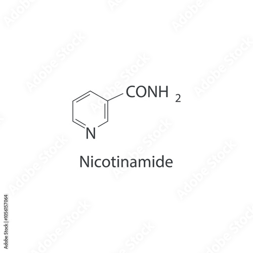 Nicotinamide skeletal structure diagram.Vitamin B3 compound molecule scientific illustration.