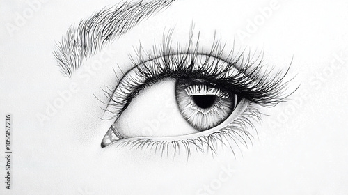  A sketch of a woman's crying eye, drawn with a pencil