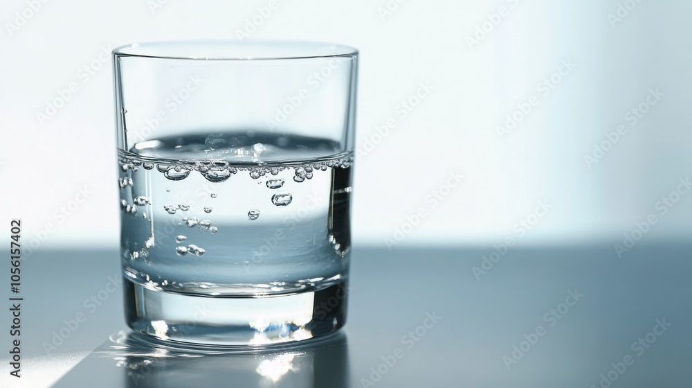 A pristine glass of water sitting on a reflective surface, A pristine glass of water sitting on a reflective surface,