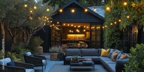 Outdoor Patio With Comfortable Seating And Ambient Lighting: A Cozy, Inviting Space Surrounded By Lush Greenery And Warm Candlelight For Relaxation