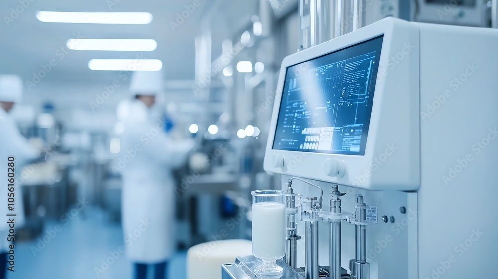 High-tech laboratory equipment in a cleanroom setting with scientists conducting research for pharmaceutical innovation. High-tech laboratory equipment in a cleanroom setting with scientists conducting research for pharmaceutical innovation.