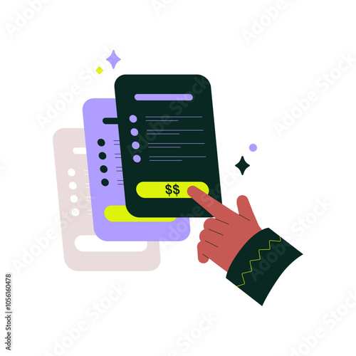 Hand Selecting Pricing Plan On Digital Interface In Flat Vector Illustration Symbolizing Decision Making, Finance, And Online Subscription, Isolated On White Background