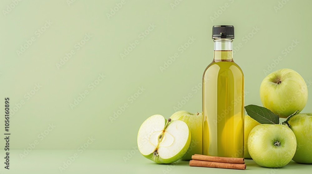 Apple Cinnamon Syrup Bottle with Green Apples and Cinnamon Sticks on Light Green Background, Ideal for Autumn Flavor, Gourmet Ingredient, and Minimalistic Display
Apple Cinnamon Syrup Bottle with Green Apples and Cinnamon Sticks on Light Green Background, Ideal for Autumn Flavor, Gourmet Ingredient, and Minimalistic Display