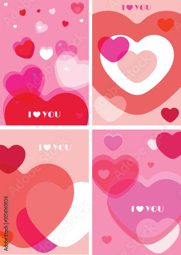 set of valentine cards. 14 February. hearts