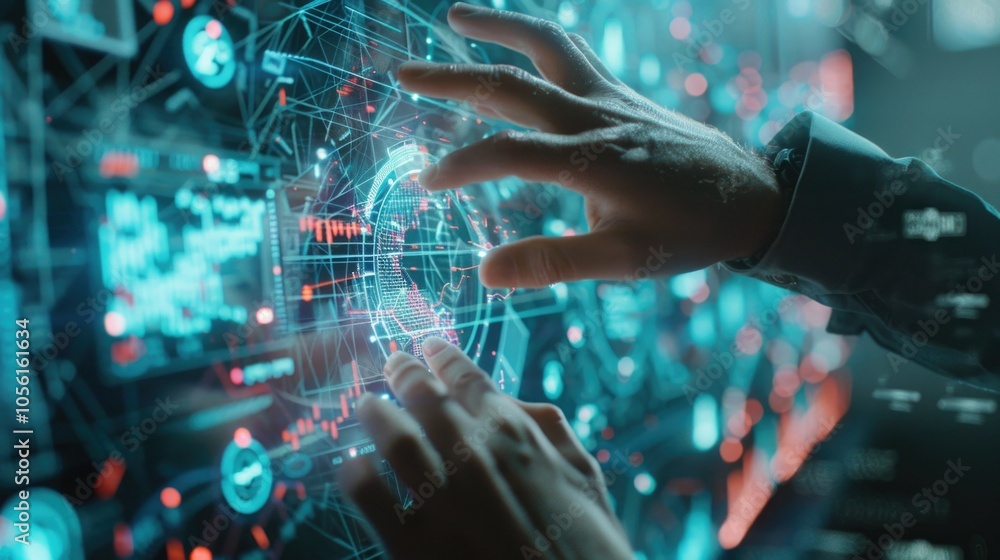 custom made wallpaper toronto digitalHands interacting with futuristic virtual interface in digital network environment