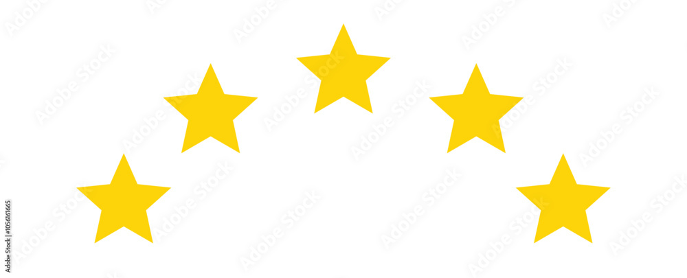 A set of five-pointed yellow stars arranged in an arc. Five yellow star product quality rating A set of five-pointed yellow stars arranged in an arc. Five yellow star product quality rating