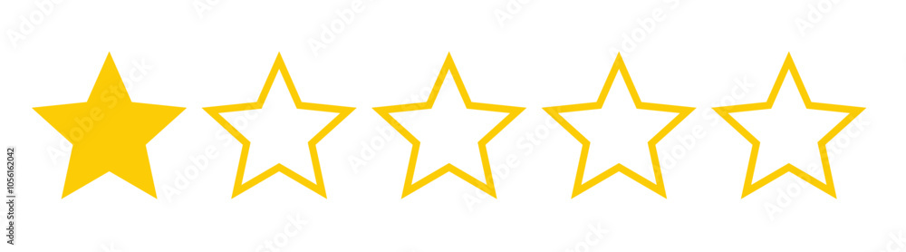 One out of five stars customer product review icon. Feedback customers. Quality rating symbols. One out of five stars customer product review icon. Feedback customers. Quality rating symbols.