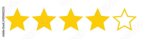 Four out of five stars customer product review icon. Feedback customers. Quality rating symbols.