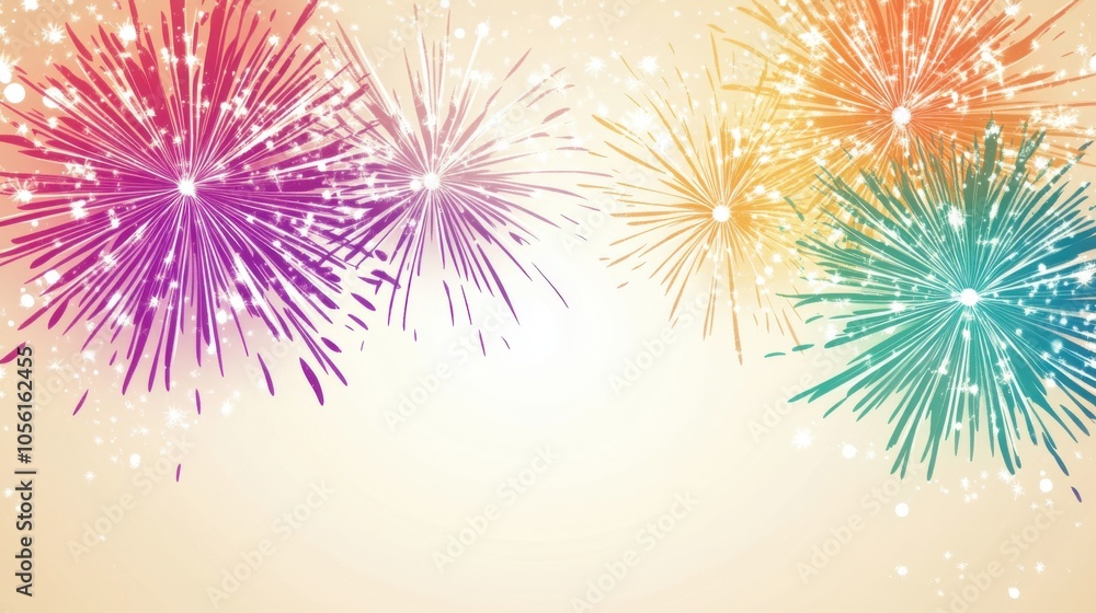 Festive fireworks exploding against a soft beige background Festive fireworks exploding against a soft beige background