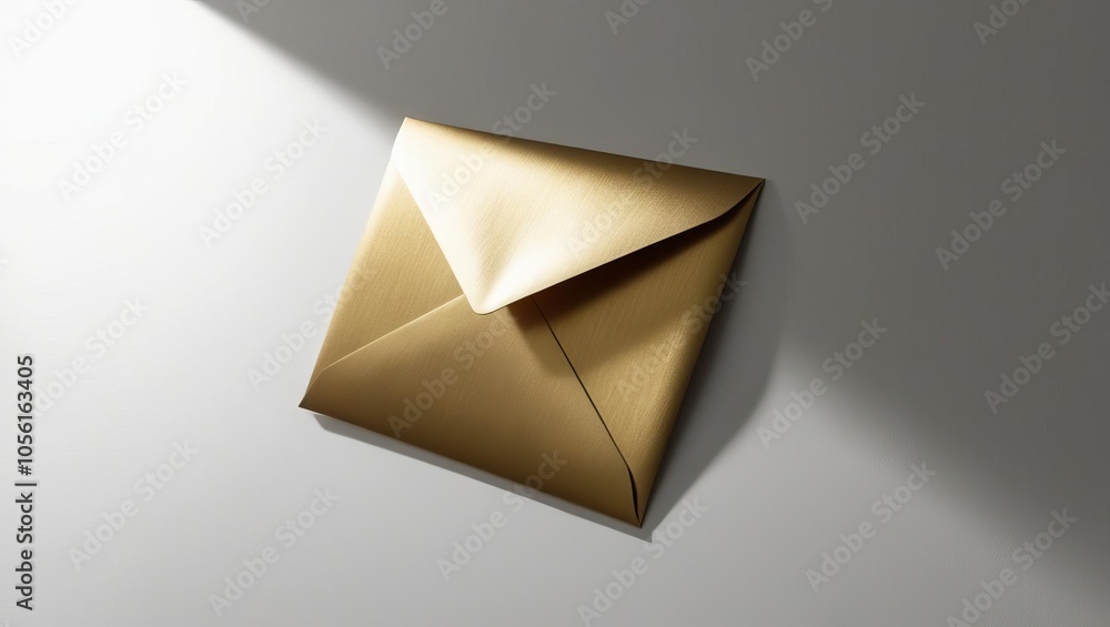 Golden envelope on a light background with contrasting shadows Golden envelope on a light background with contrasting shadows