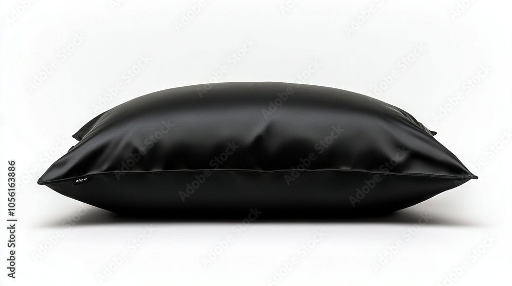 A black pillow rests atop a white floor alongside another black pillow on the same surface A black pillow rests atop a white floor alongside another black pillow on the same surface